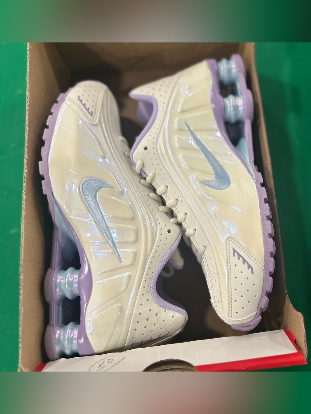Nike Women's Athletic Shoes in Cream with Lavender and Light Blue Accents